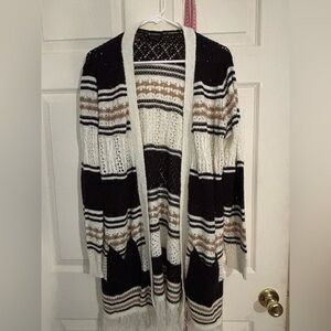 New Directions Black and White Striped Cardigan